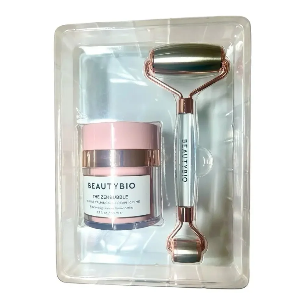New In Box BeautyBio Skin Tightening Set with Roller & Cream